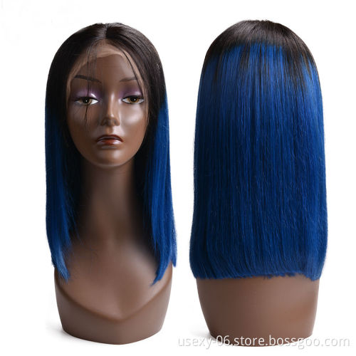 Wholesale Ombre Peruvian Human Lace Wig Short Bob Wigs Colored Lace Front Human Hair Wigs With Baby Hair